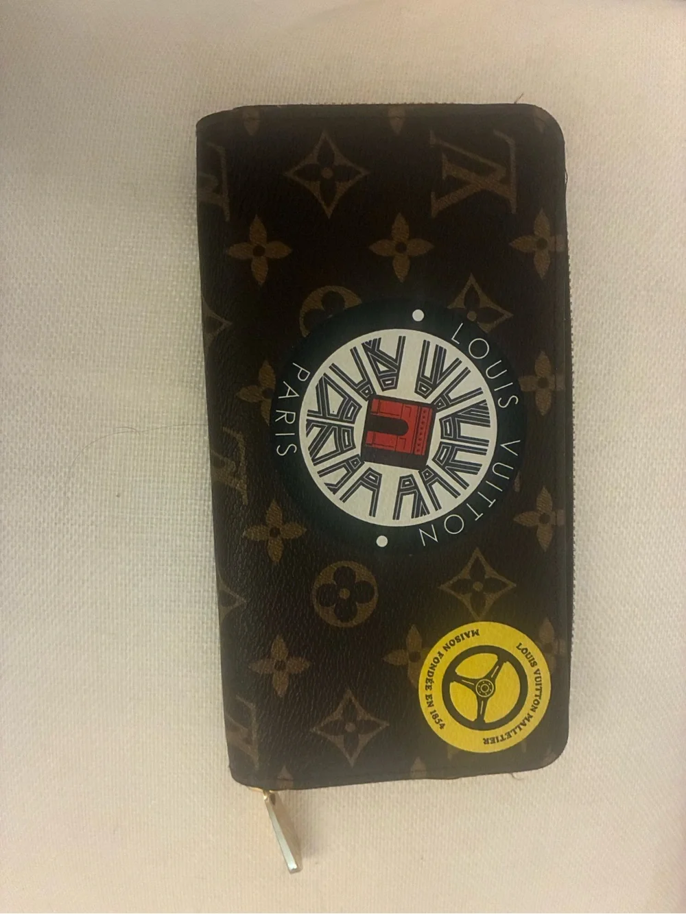 Louis Vuitton Brown Monogram Zip Wallet with Pink Flamingo Graphics